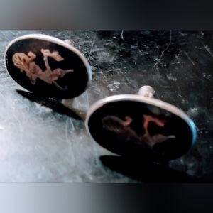 Vintage Sterling silver Siam black and Silver Lady Dancing 1940 'S Cuff link